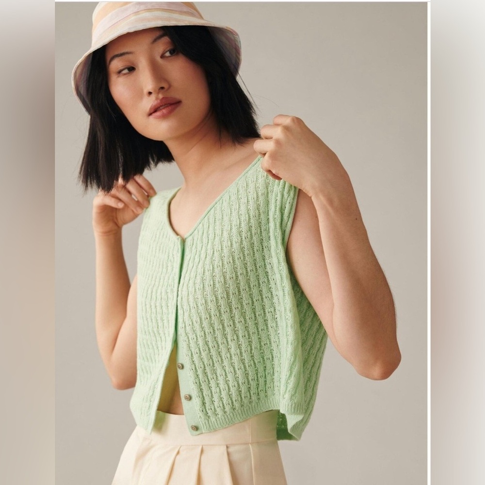 Anthropologie Pilcro Boatneck Boxy Green‎ lightweight Sweater Crop Top